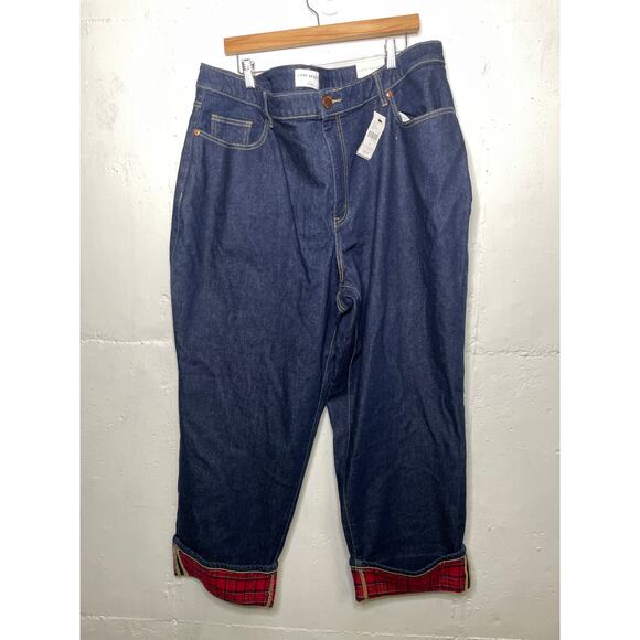 NEW Lane Bryant Boyfriend Mid-Rise Denim Jeans Plaid Red Cuffs Size 24 - Picture 1 of 8